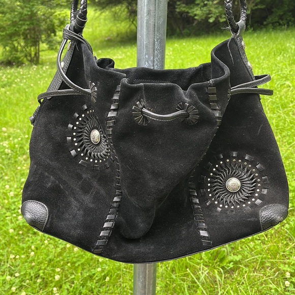 Large Brighton Drawstring  Suede Bag with silver accents. Beautiful and Durable - Picture 3 of 17